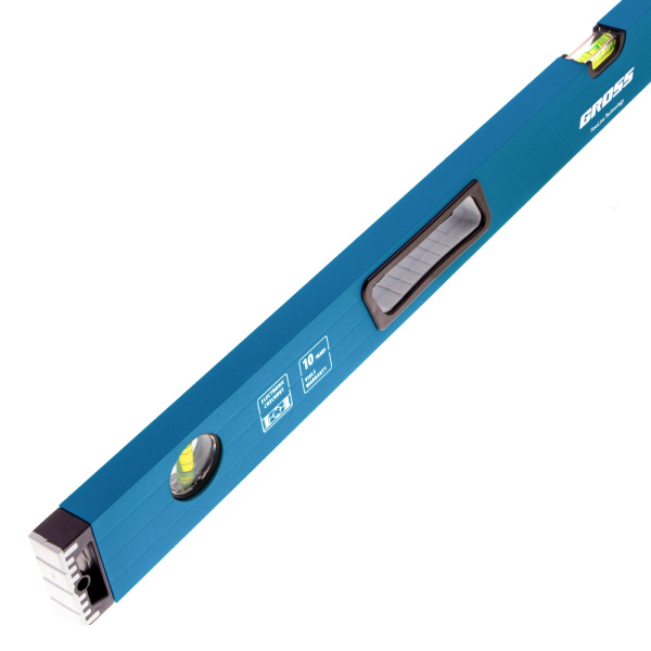 Уровень алюминиевый, 1000 мм, усиленный с ударопрочными заглушками, рукоятки, 3 глазка Gross цена