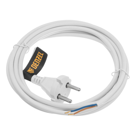 Шнур сетевой Energy Series, ПВС, 3 м, 2 x 1 мм, с неразборной вилкой, белый, Denzel цена