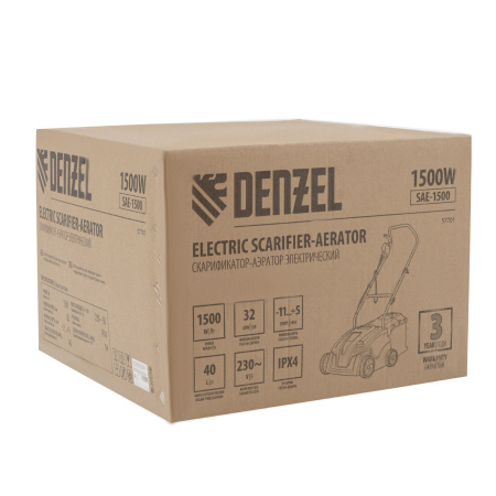 Скарификатор-аэратор  электрический SAE-1500, 1500 Вт, -11/+5 мм, 32 cм Denzel цена