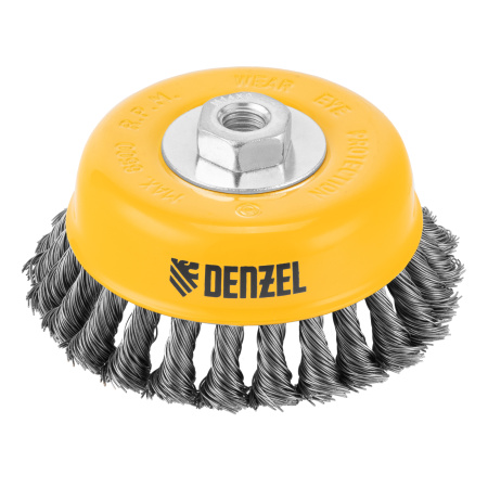 Щетка для УШМ, 125 мм, "Чашка", крученая нержавеющая проволока 0.5 мм, М14 Denzel