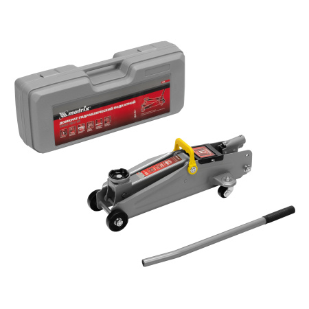 Домкрат гидравлический подкатной, 2 т, h подъема 135-385 мм, в пласт. кейсе Matrix цена