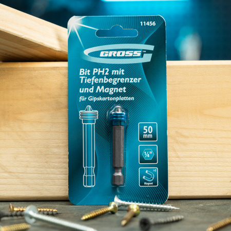 Бита PH2 x 50 мм с ограничителем и магнитом, для ГКЛ, S2 Gross