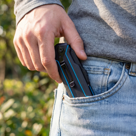 Нож-скребок складной, 19мм, сменное лезвие, SK2, 5 запас. лезвий, алюмин. корпус, клипса GROSS