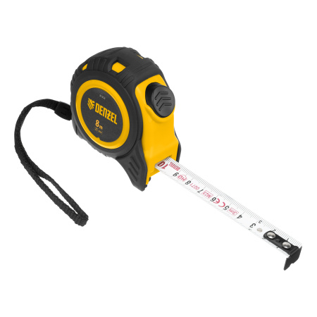 Рулетка 8м х 25мм, обрезиненный корпус, автоматическая фиксация Denzel цена
