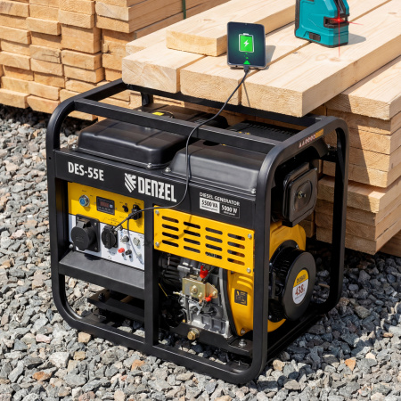Генератор дизельный DES-55E, 5,5 кВт, 230 В, 11 л, электростартер Denzel