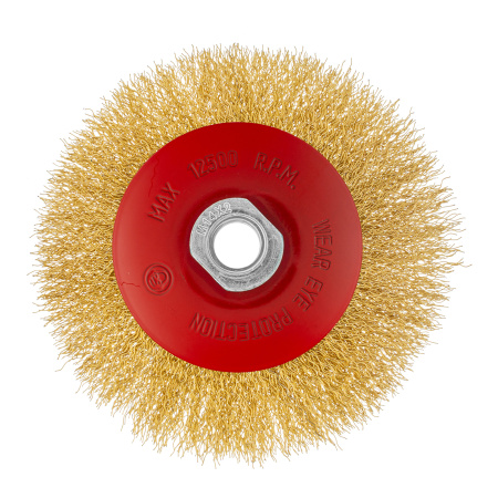 Щетка для УШМ, 125 мм, М14, "тарелка", латунированная витая проволока Matrix