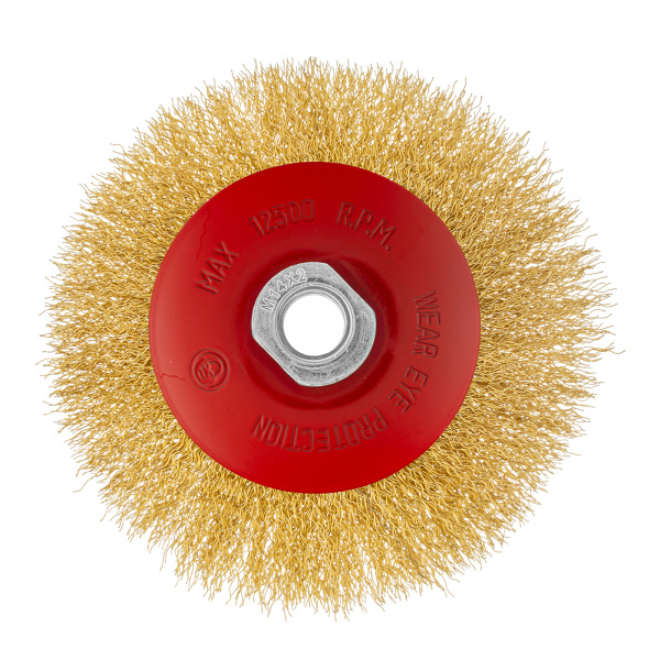 Щетка для УШМ, 125 мм, М14, "тарелка", латунированная витая проволока Matrix