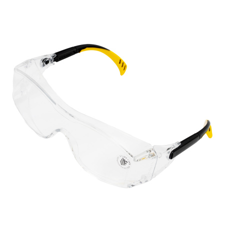 Очки защитные открытые, поликарбонатные, увеличенная прозрачная линза,  регулируемые дужки Denzel цена