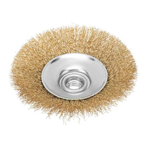 Щетка для УШМ, 115 мм, М14, "тарелка", латунированная витая проволока Matrix