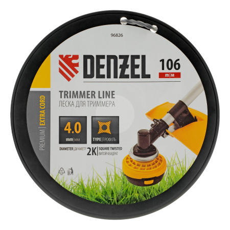 Леска для триммера двухкомпонентная витой квадрат, 4,0мм х 106м, на DIN катушке EXTRA CORD Denzel цена