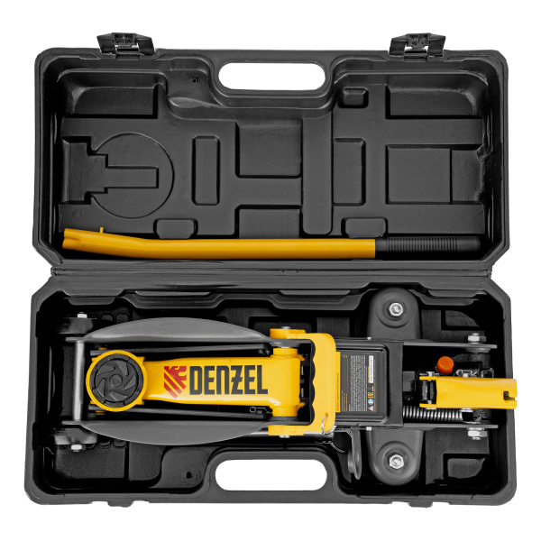 Домкрат гидравлический подкатной с фиксатором, 2 т, 130-330 мм, в кейсе Denzel цена