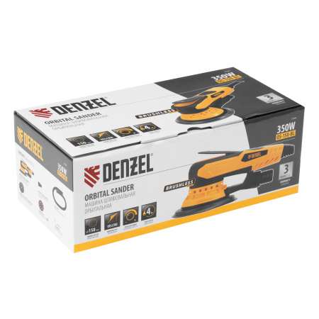 Машина шлифовальная орбитальная бесщет OS-150-BL, 350 Вт, 4000-10000 об/мин Denzel цена