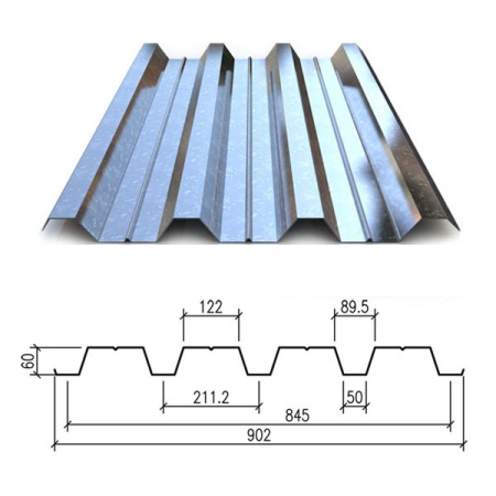 Профлист оцинкованный Н60 0.55x845x6000