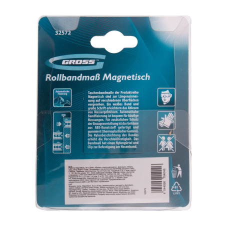 Рулетка Magnetisch 5 м х 25 мм,обрезиненный корпус,автоматическая фиксация,Нейлоновое покрытиеытие,зацеп с магнитом Gross цена