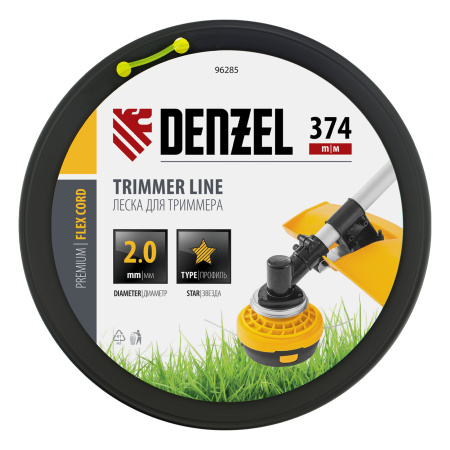 Леска для триммера звезда, 2,0мм х 374м, на DIN катушке FLEX CORD,  Denzel цена