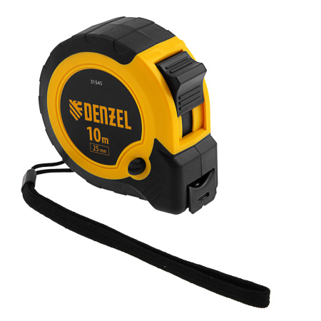 Рулетка 10м х 25мм, двухкомп. корпус, кнопка-пауза Denzel цена