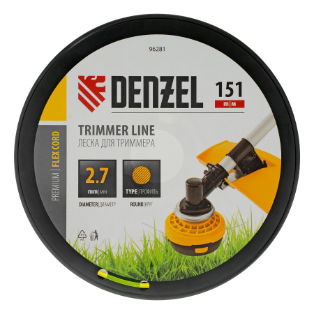 Леска для триммера круглая, 2,7мм х 151м, на DIN катушке FLEX CORD,  Denzel цена