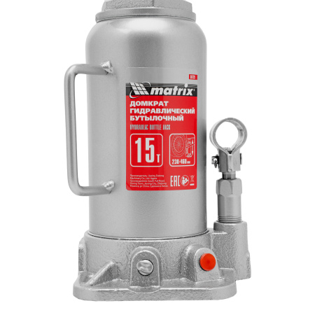 Домкрат гидравлический бутылочный, 15 т, высота подъема 230-460 мм Matrix цена