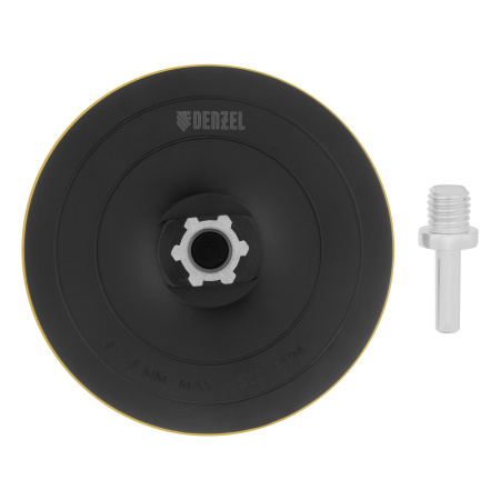 Тарелка опорная для дрели и УШМ с липучкой, 115 мм, твердая, с адаптером c М14 на d8 Denzel