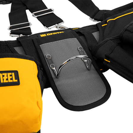 Пояс монтажника усиленный, с лямками, сумки поясные, держатель для молотка Denzel цена