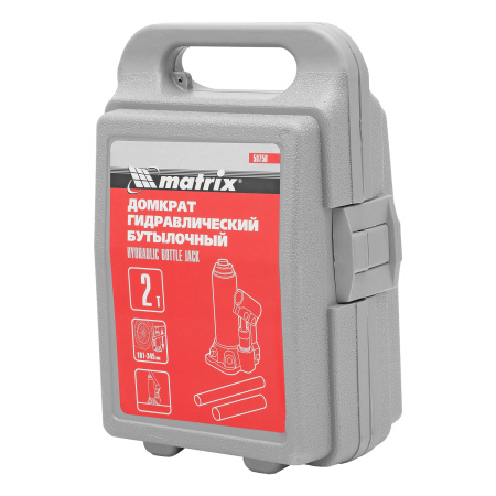 Домкрат гидравлический бутылочный, 2 т, высота подъема 181-345 мм, в пластиковый кейсе Matrix цена