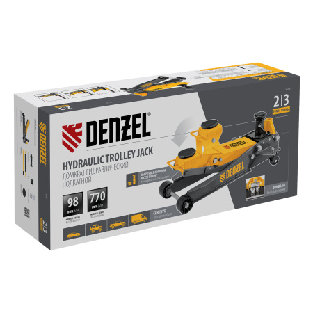 Домкрат гидравлический подкатной, 2/3 т, 98-770 мм, быстрый подъем, низ. подхват, проф, SUV Denzel цена