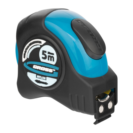 Рулетка "Schlagfest",5 м x 25 мм,магнитный обрезиненный зацеп,двусторонняя шкала,Нейлоновое покрытие,автоматическая фиксация Gross цена