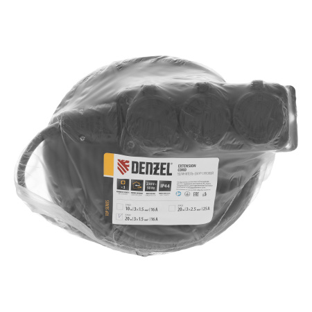 Удлинитель-шнур силовой Top Series, КГТТ, 20м, 3 розетки, 3 x 1,5 мм Denzel цена