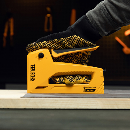 Степлер мебельный, алюминиевый корпус, тип 53, 6-14 мм, тип 300, 15 мм, тип 500, 15 мм Denzel цена