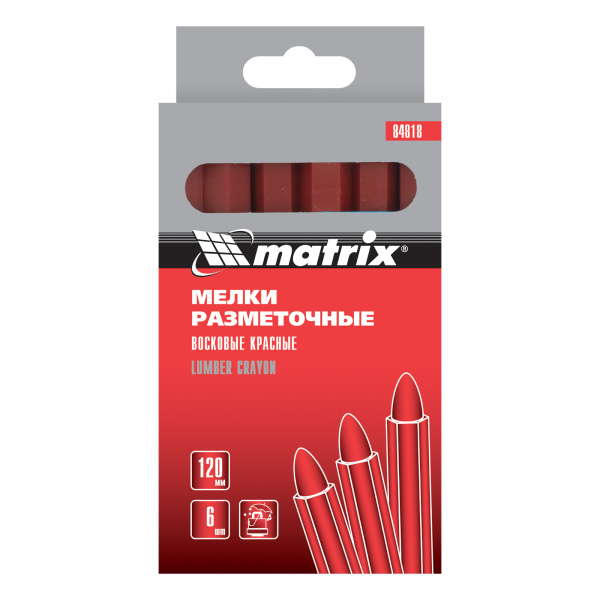 Мелки разметочные восковые красные, 120 мм, коробка 6 шт Matrix цена