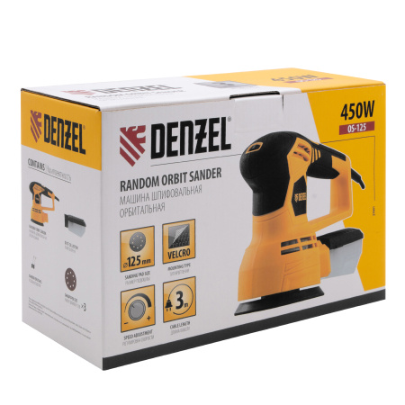 Машина шлифовальная эксцентриковая OS-125, 450 Вт, 6000-12000 об/мин Denzel цена