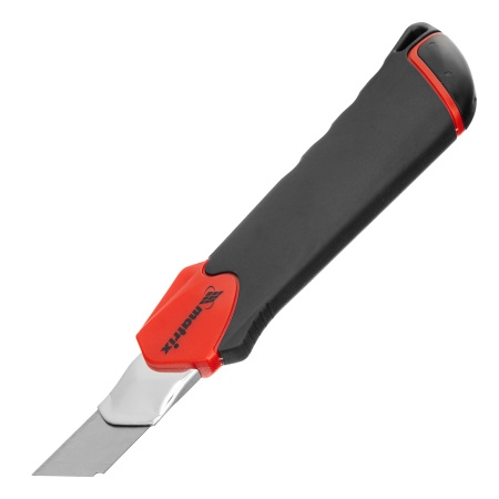 Нож, 18 мм, выдвижное лезвие "Quick blade" металлическая направляющая, двойная фиксация, эргономичная двухкомпонентная рукоятка Matrix
