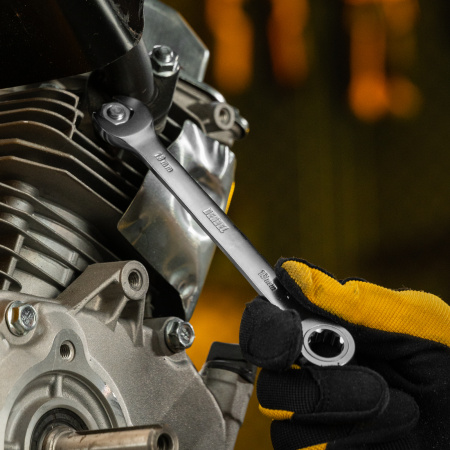 Ключ комбинированный трещоточный, 13 мм, CrV, матовый хром Denzel