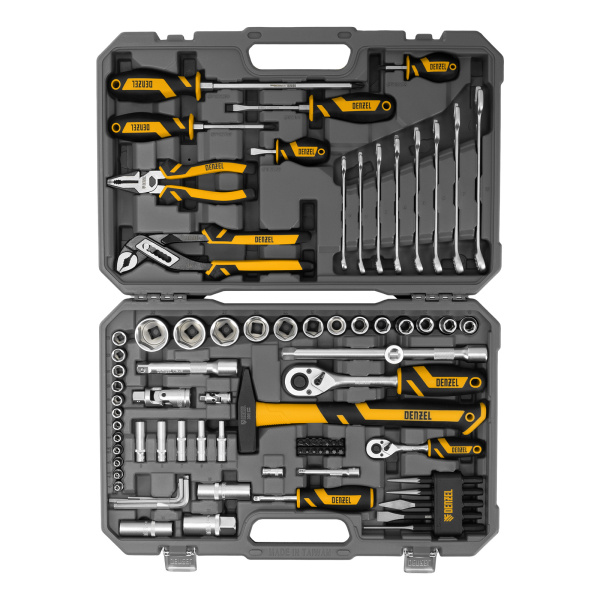 Набор инструментов, 1/2", 1/4", CrV, S2, пластиковый кейс, 84 предмета Denzel