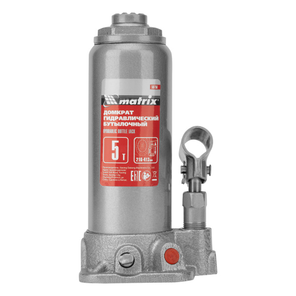 Домкрат гидравлический бутылочный, 5 т, высота подъема 216-413 мм, в пластиковый кейсе Matrix цена