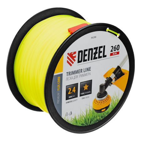 Леска для триммера звезда, 2,4мм х 260м, на DIN катушке FLEX CORD Denzel цена