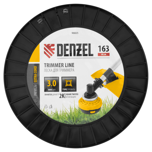 Леска для триммера двухкомпонентная витой квадрат, 3,0мм х 163м, на DIN катушке EXTRA CORD Denzel цена