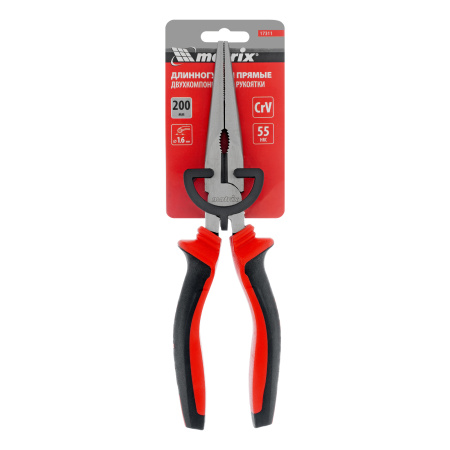 Длинногубцы прямые, 200 мм, хром-ванадий, двухкомпонентные рукоятки Matrix