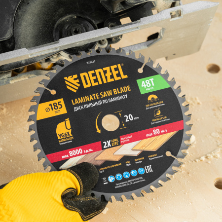 Пильный диск по ламинату ф185 х 20 мм, 48 зубьев Denzel