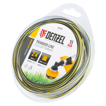 Леска для триммера двухкомпонентная квадратная, 2,4мм х 15м, блистер SkyCutter Denzel цена