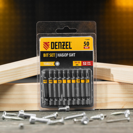 Бита TX 15х50, сталь S2, шестигранный профиль, 10 шт. Е 6,3 Denzel