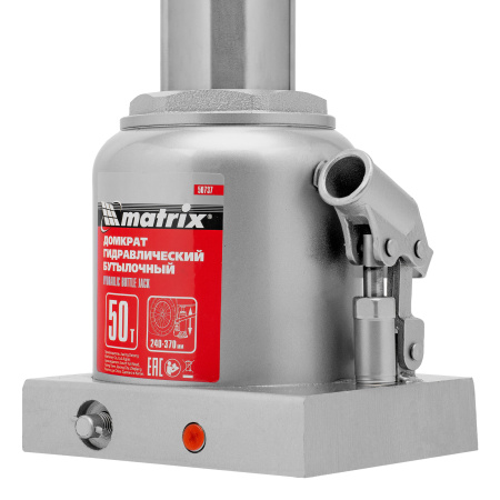 Домкрат гидравлический бутылочный, 50 т, высота подъема 240-370 мм Matrix цена