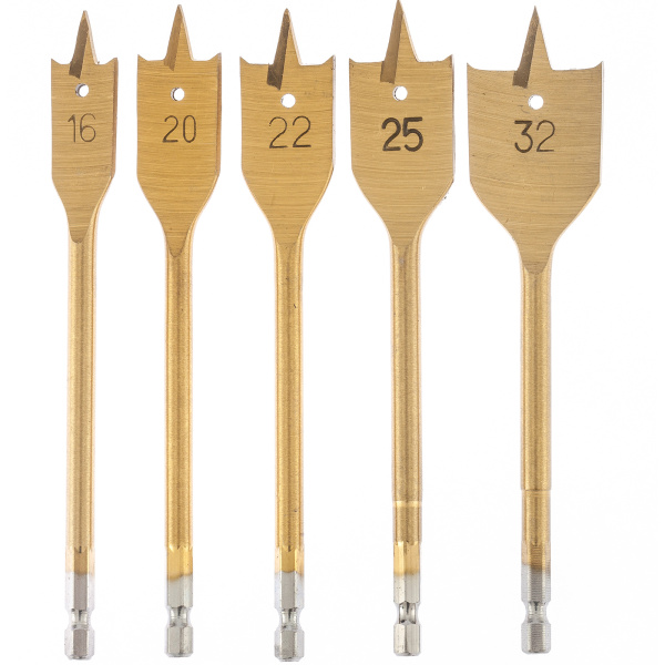 Набор сверл перовых по дереву, 16-20-22-25-32 мм, 5 шт, пластиковый кейс, Matrix