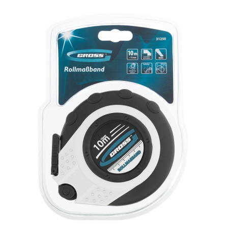 Рулетка геодезическая 10 м х 13 мм, закрытый корпус, металлическая лента, нейлон Gross цена