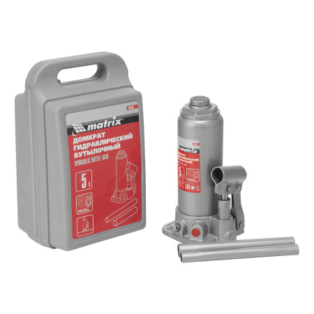Домкрат гидравлический бутылочный, 5 т, высота подъема 216-413 мм, в пластиковый кейсе Matrix цена