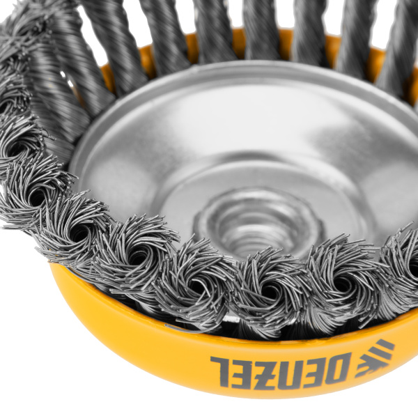 Щетка для УШМ, 125 мм, "Чашка", крученая нержавеющая проволока 0.5 мм, М14 Denzel