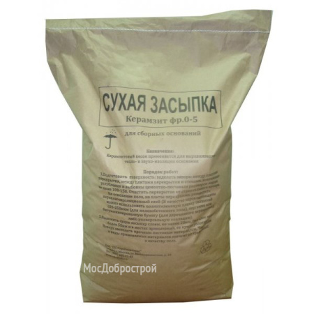 Сухая засыпка керамзитовая фракция 0-5мм 0.025м3 (35л) Сухая засыпка для пола 0-5мм мешок 0,05 куб.м