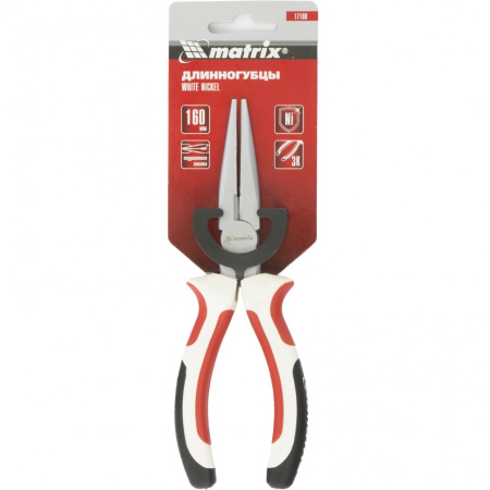 Длинногубцы прямые WHite Nickel, 160 мм, никелированные, трехкомпонентные рукоятки Matrix
