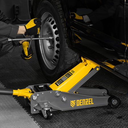 Домкрат гидравлический подкатной, 3 т, 125-470 мм, быстрый подъем, проф. Denzel цена