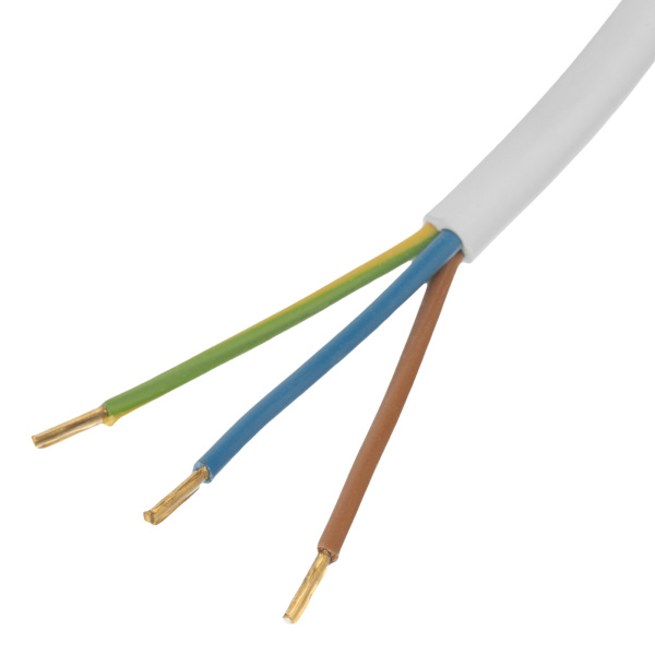 Шнур сетевой Energy Series, ПВС, 3 м, 3 x 1,5 мм, с неразборной вилкой, белый, Denzel цена